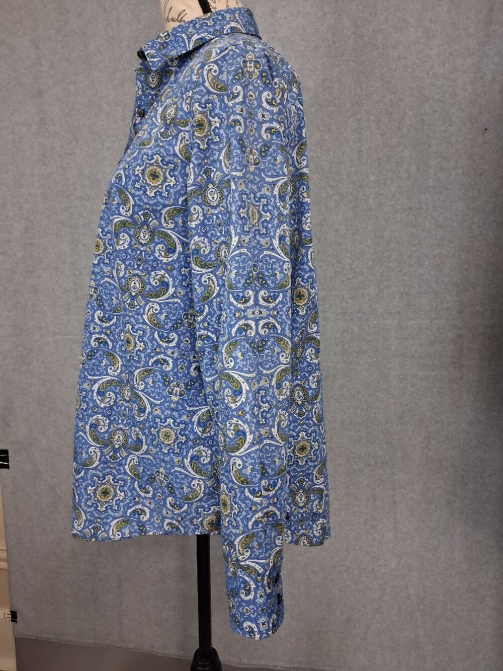 Lands' End - NO IRON Supima Cotton Blue Baroque Print Button-Down Shirt - Sz 16 - Picture 3 of 8